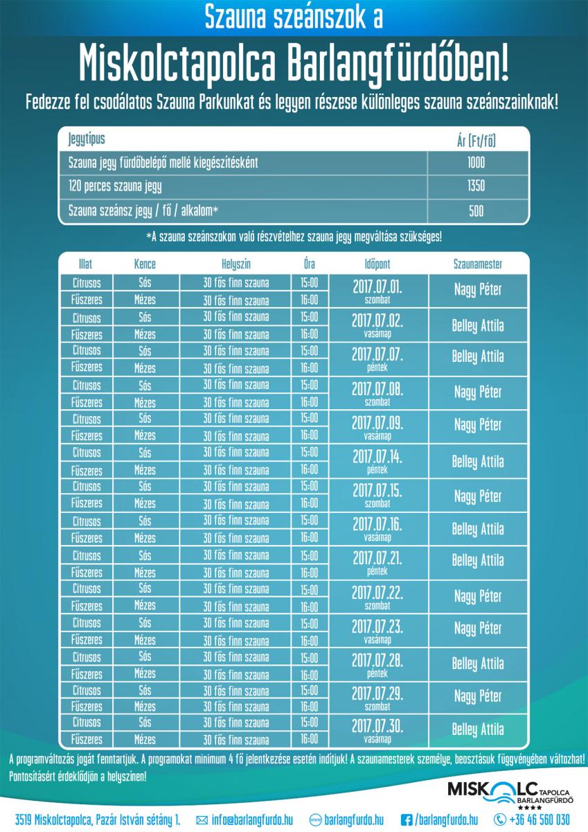 Júliusi szauna szeánszok a Miskolctapolca Barlangfürdőben!