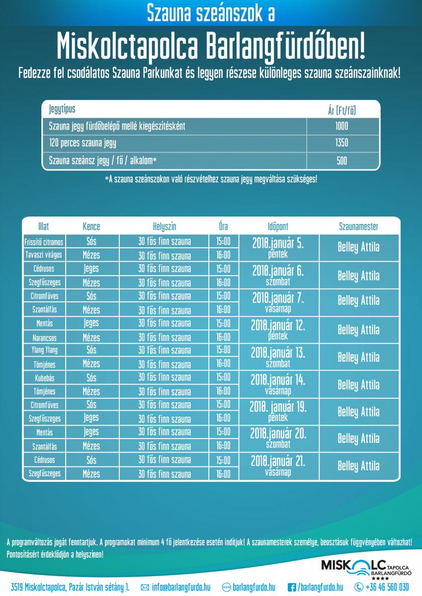 Januári szauna szeánszok a Miskolctapolca Barlangfürdőben!