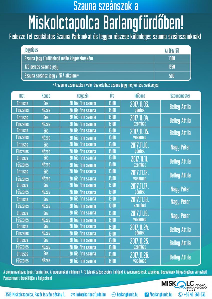 Novemberi szauna szeánszok a Miskolctapolca Barlangfürdőben!